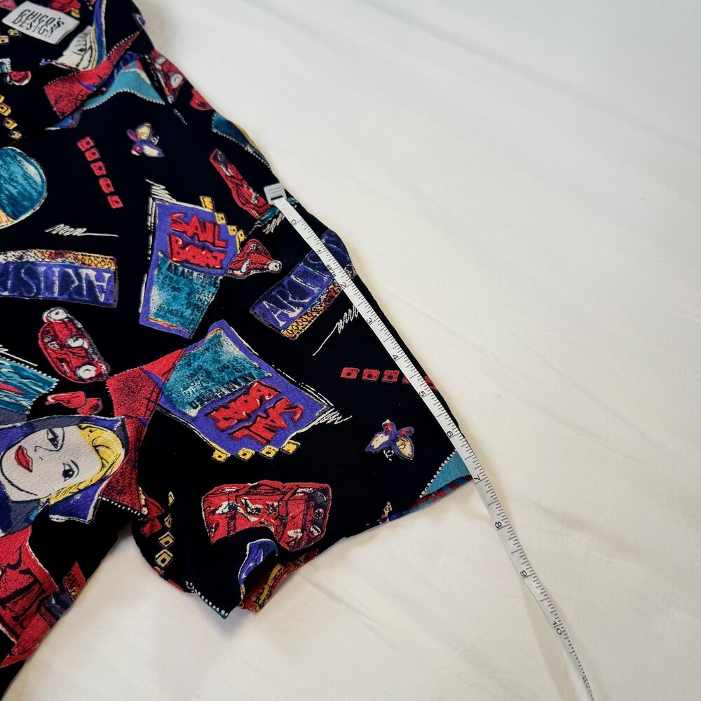 Chico's VTG Pop Art Graphic Camp Shirt Womens 2 Large Art To Wear Maximalist 90s - Picture 7 of 14